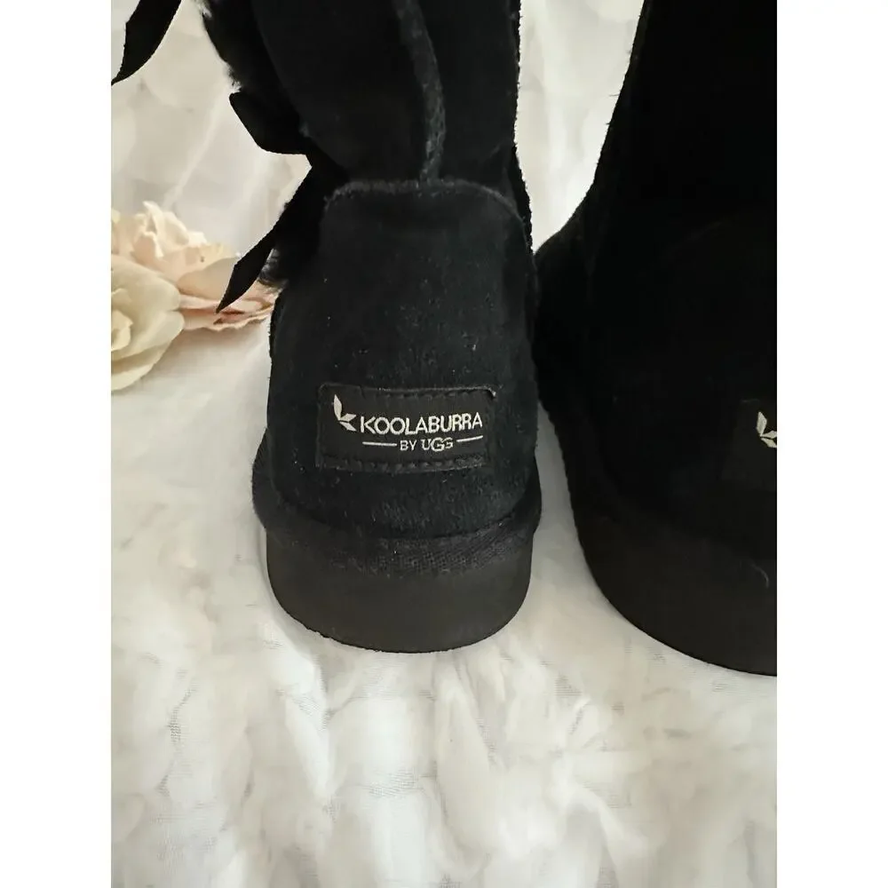 Kolaburra by UGG Victoria Black Suede Mid Calf Boots Women’s Size 11 Bows CLEAN